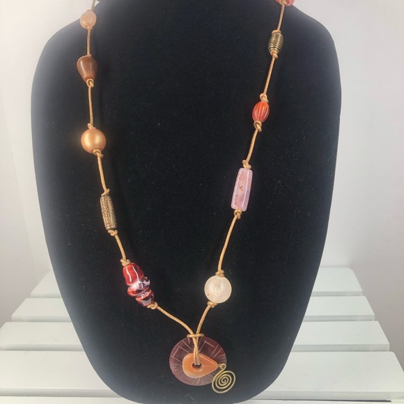 BEADED funky Boho Copper tie lace NECKLACE Metal beads UNIQUE EUC - Picture 10 of 10